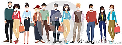 People wearing face masks to prevent coronavirus Vector Illustration