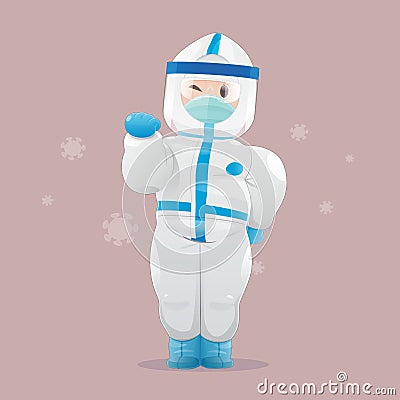 People wearing PPE suit and medical gloves and face shield Vector Illustration