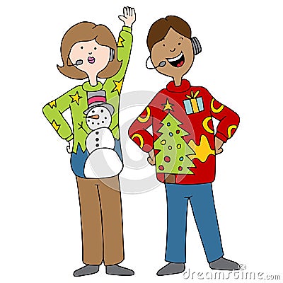 People Wearing Ugly Christmas Sweaters Vector Illustration