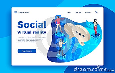 People wearing virtual headset. Isometric augmented future, woman and man in goggles vector illustration Vector Illustration