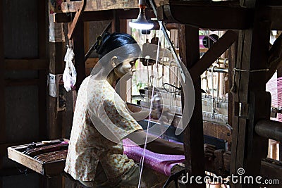 People weaving clothes near Inle Lake, Myanmar Editorial Stock Photo