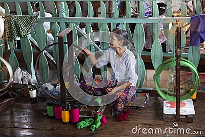 People weaving clothes near Inle Lake, Myanmar Editorial Stock Photo