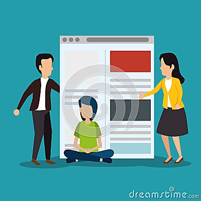 People with website technology social information Vector Illustration