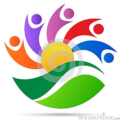 People wellness logo health care nature leaf sun symbol vector icon design. Vector Illustration