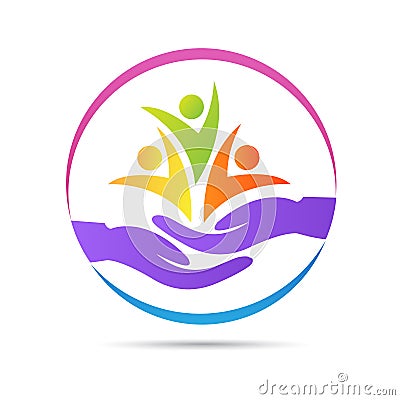 People wellness senior woman children charity orphanage health care logo Vector Illustration