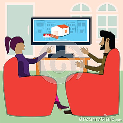 People were discussing for sold house advertising on website - vector Vector Illustration