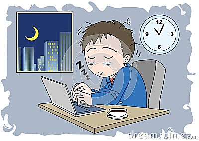 Overtime image man - sleepiness Vector Illustration