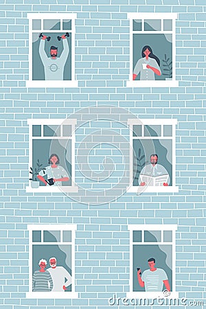 People at the window. Stay at home concept. Vector Illustration