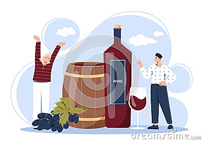People with wine barrel Vector Illustration
