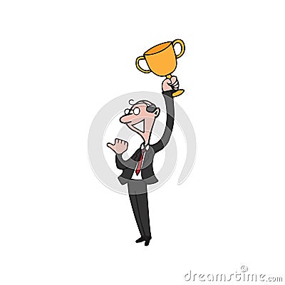 People winner trophy old man Vector Illustration