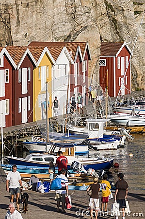 People on wooden pier Sweden west coast Editorial Stock Photo