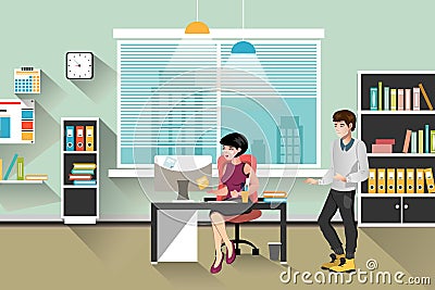 People work in office Vector Illustration