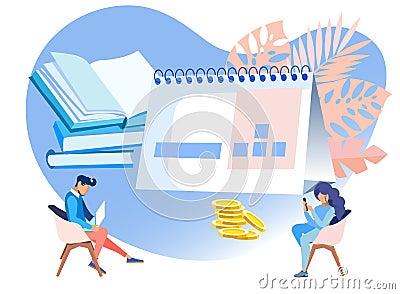 People Work Planning and Scheduling on Calendar. Vector Illustration