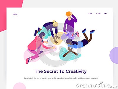 People work in a team and achieve a goal. Creative process and brainstorming. Landing page template. 3d vector isometric Vector Illustration