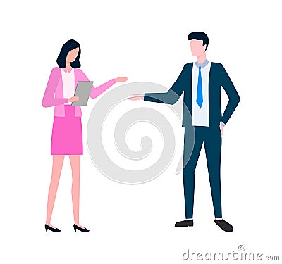 Wiman and Man Discussing Business Projects Vector Vector Illustration