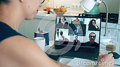People work via videocall while staying home during pandemic. Zoom, videocall , video conference, online meeting. People work via videocall while staying home stock footage People work via videocall while staying home during pandemic. Zoom, videocall , video conference, online meeting. People work via videocall while staying home stock footage