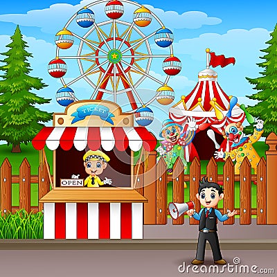 People working at the amusement park Vector Illustration