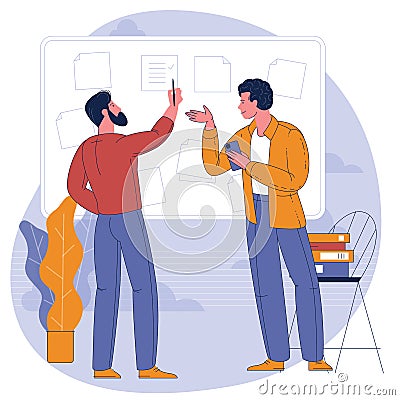 People working with business dashboard in office Vector Illustration