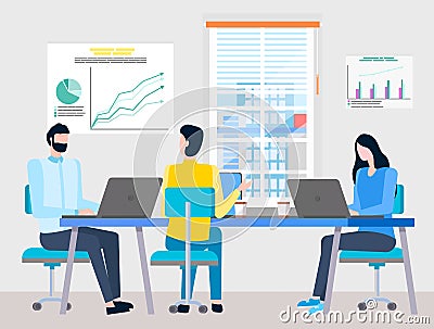 Working Space for Office Workers, Woman and Man Vector Illustration