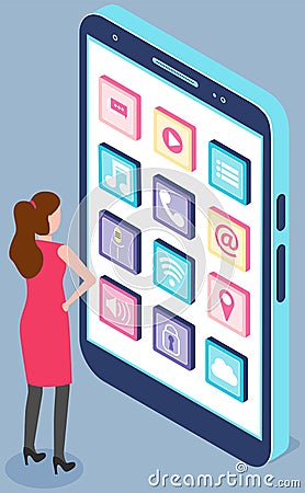 People working with development of mobile program for smartphone, application for electonic device Vector Illustration