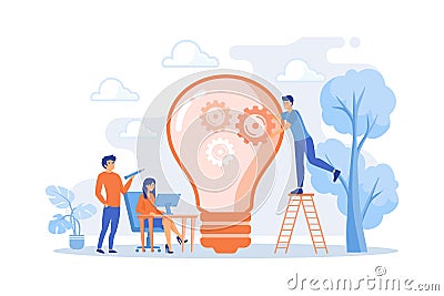 People working in friendly open space workplace. Coworking, freelance, teamwork, communication, interaction, idea, independent Vector Illustration