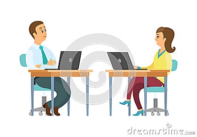 People Working on Laptops Office, Workers Support Vector Illustration