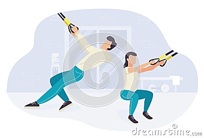 People working out on trx fitness training exercising Vector Illustration