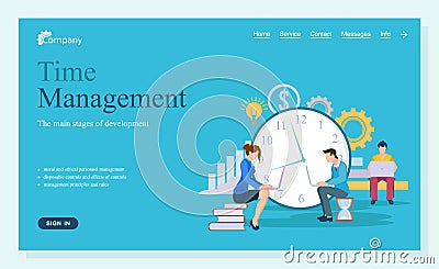 Time Management Website Working People Webpage Vector Illustration