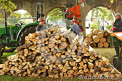 People working with timber Editorial Stock Photo