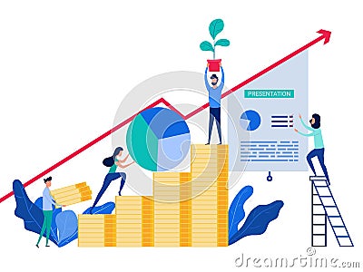 People working together and develop business strategy to success. Concept of investment and increasing financial growth Vector Illustration