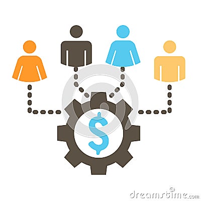 People Working Together to Fund Different Online Ideas with Money Icon Set Vector Illustration