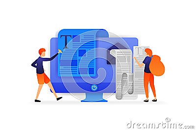 People are writing documents to send and women reading emails with long messages. business vector illustration concept for, landin Vector Illustration