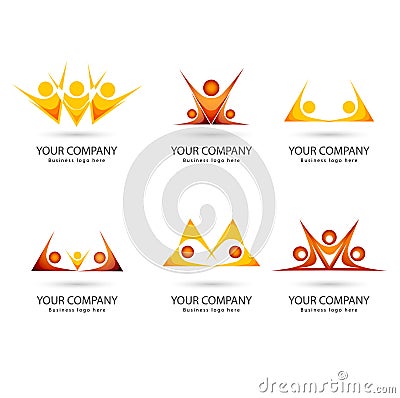 People yellowish orange color team work together set of logo Stock Photo