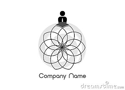 People Yoga Studio Logo and Lotus Flower. Emblem icon, Man in lotus pose icon and Health Spa Meditation Harmony Logotype Vector Illustration