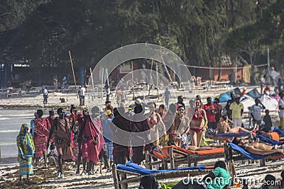 People on Zanzibar beach Editorial Stock Photo