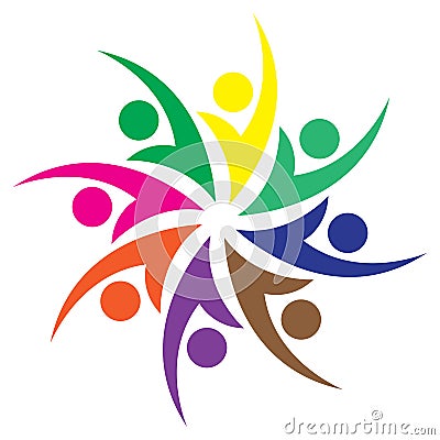 Global diversity logo colorful people kids children society active guys make a circle vector illustration on white background. Stock Photo