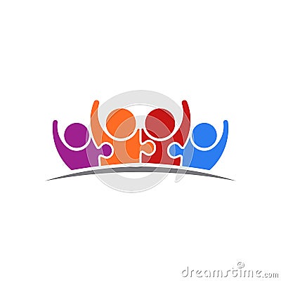 PeoplePuzzle Connected Team of Four. Vector Logo Vector Illustration