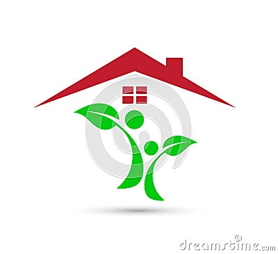 Peoples family together And Home Shape care Logo Design. Business, health. Stock Photo