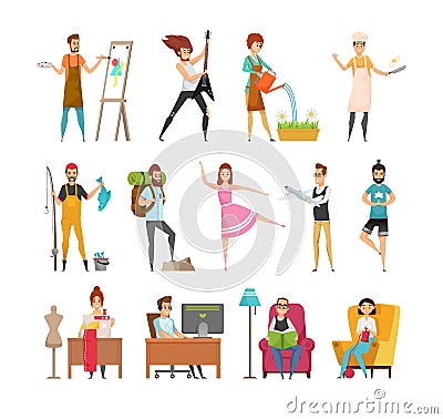 Peoples Hobbies Variety Set Vector Illustration Vector Illustration