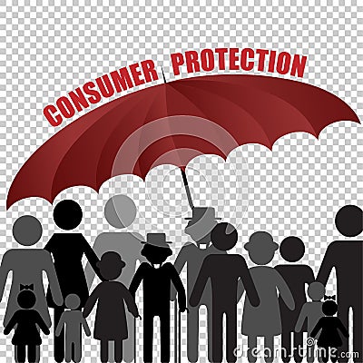 Peple consumer family under the umbrella, customer insurance concept. Vector Illustration Vector Illustration