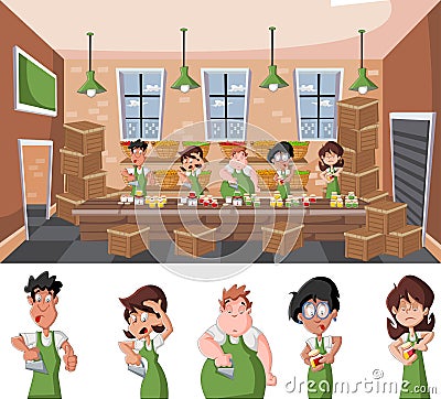 Pepper factory warehouse with people working Vector Illustration