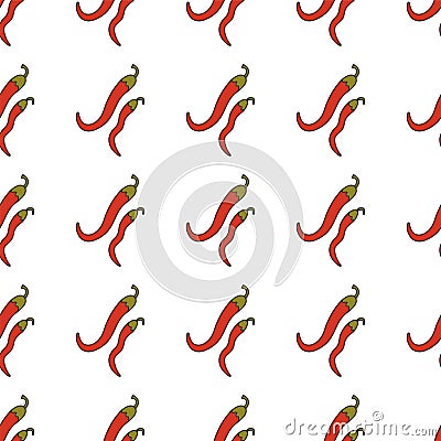 Pepper hand drawn on white background. Hand drawn seamless ornate for your designs dress, poster, card, t-shirt, restaurant menu. Vector Illustration