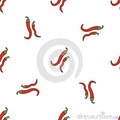 Pepper hand drawn on white background. Hand drawn seamless ornat Vector Illustration