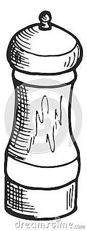 Pepper mill sketch. Hand drawn wooden spice container Vector Illustration