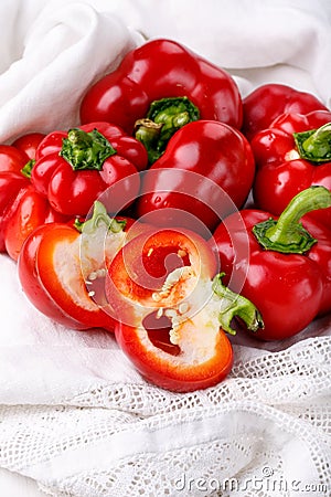 Tomato shaped sweet pepper on white Stock Photo