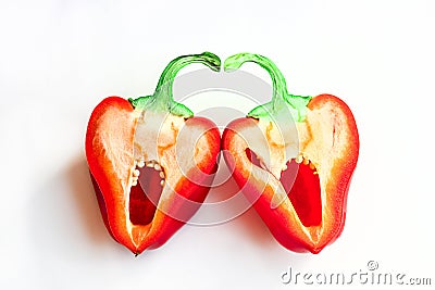Pepper red Bulgarian, two pieces, close, heart shape Stock Photo