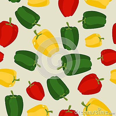 Pepper seamless pattern. Vegetable background ripe sweet Vector Illustration