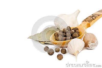 Pepper is a spice, garlic and laurel sheet Stock Photo