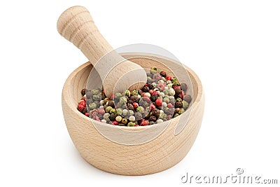 Peppercorn mix in mortar Stock Photo