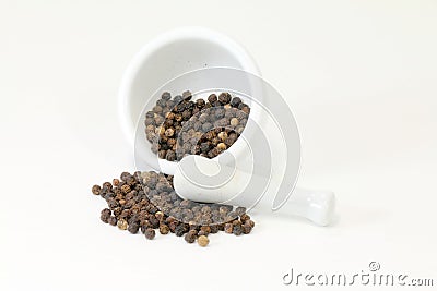 Peppercorns with Mortar and Pestle Stock Photo